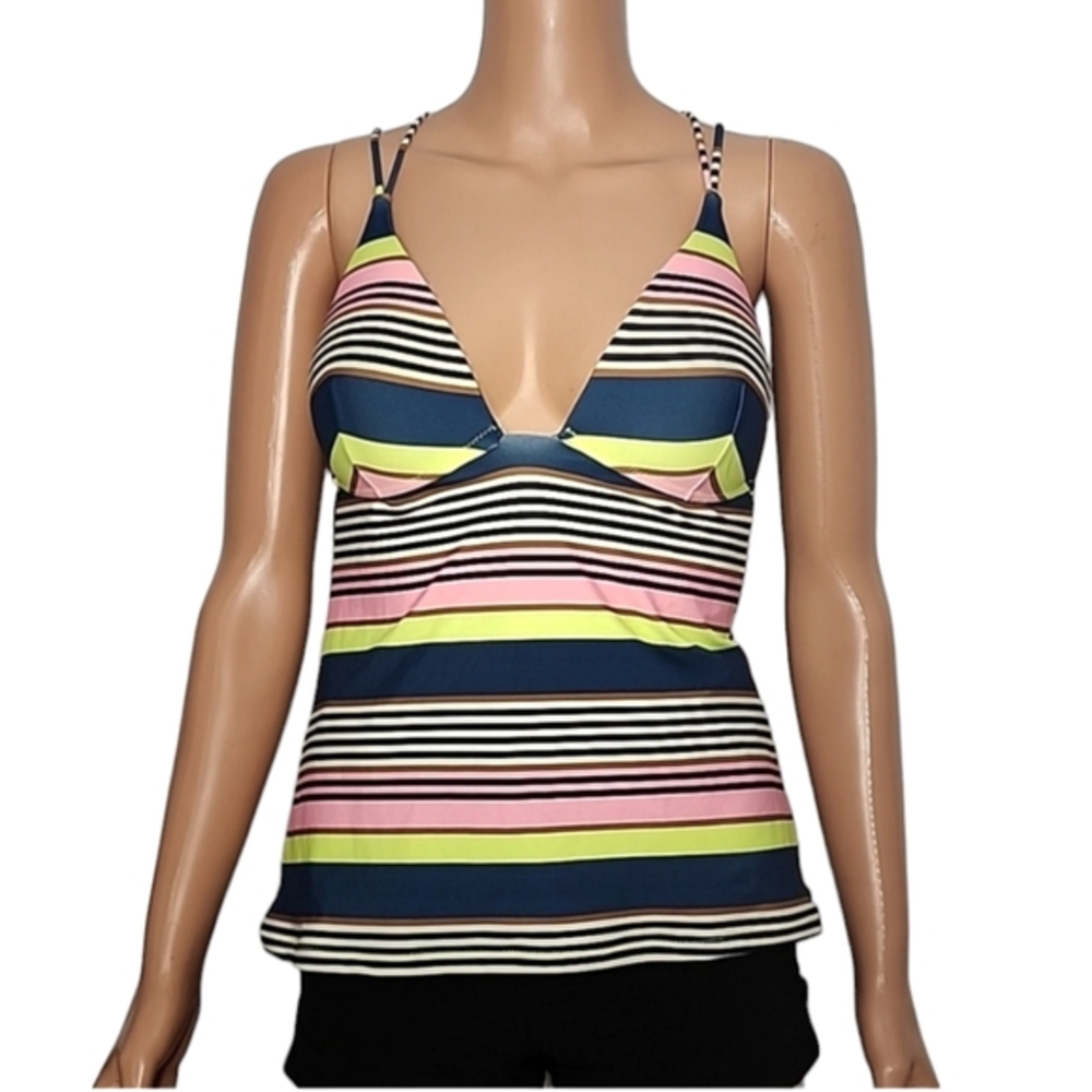 Raisins Women's Size Large Tankini Swimsuit Top Swim Striped Multicolor